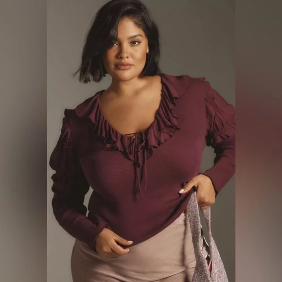 💫Anthropologie💫 Long-Sleeve Ruffle Top - Picture 3 of 3